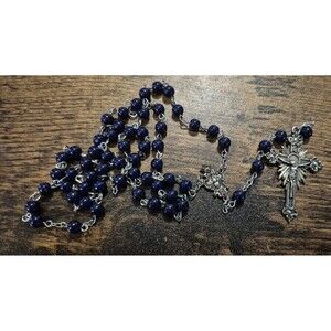 Black Bead Rosary Metal Cross Fatima 1917-2017 Emblem Catholic Church Religion